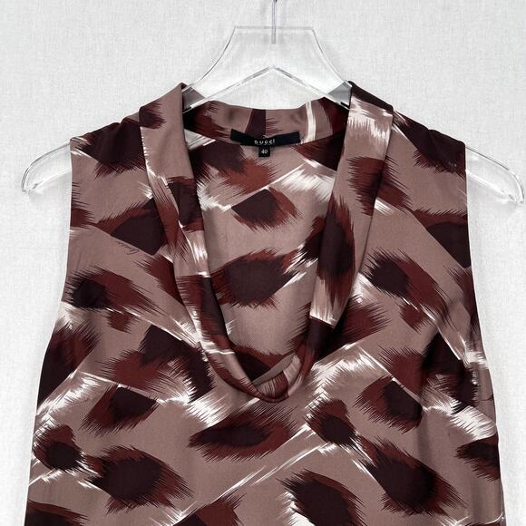 GUCCI Sleeveless Printed Silk Top Womens IT40 US S 4 Brown Scoop Neck Blouse - Picture 4 of 15